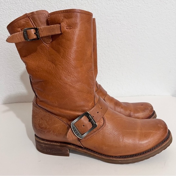 Frye Veronica Whiskey Short Mid Calf Belted Leather Moto Boots 7 - Picture 2 of 16